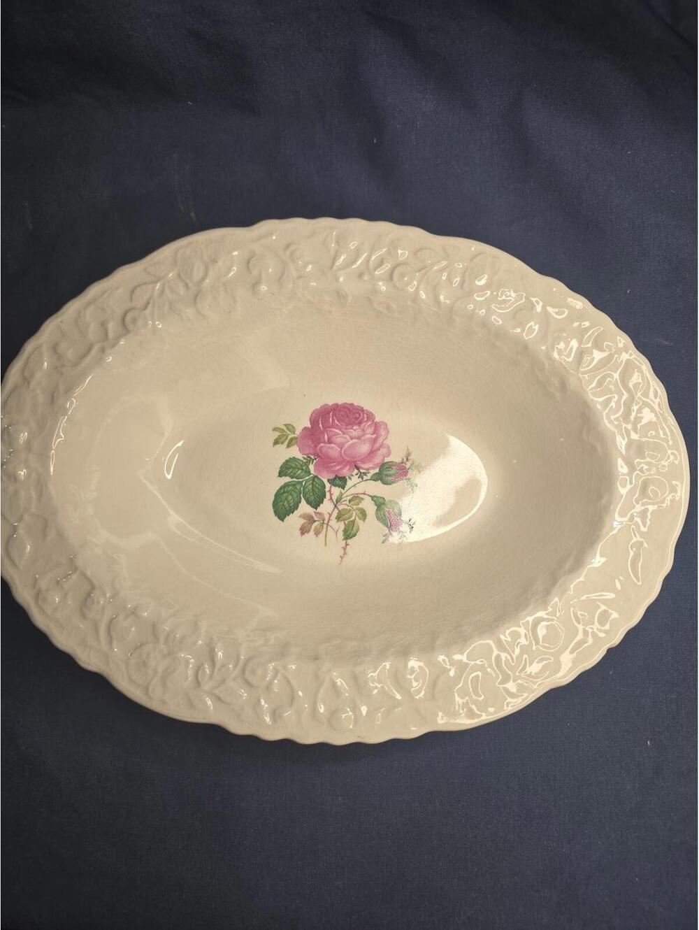 1940s Pope Gosser China Rose Point Oval Serving Bowl 9.5" x 7" Rose